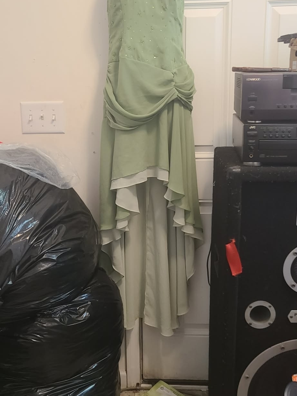 Halter Sage Green High-Low Ruffle Dress - Picture 3 of 9